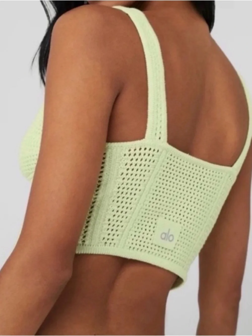 Alo Yoga Chase the Sun Knit V-Neck cropped Tank Top in Light Green tea